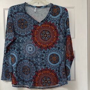 Vibrant Mandala Print V-Neck Blouse
